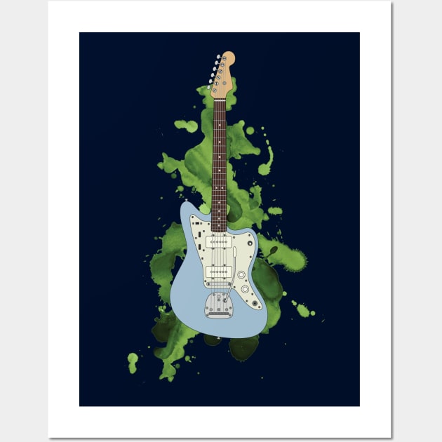 Offset Style Electric Guitar Sonic Blue Color Wall Art by nightsworthy